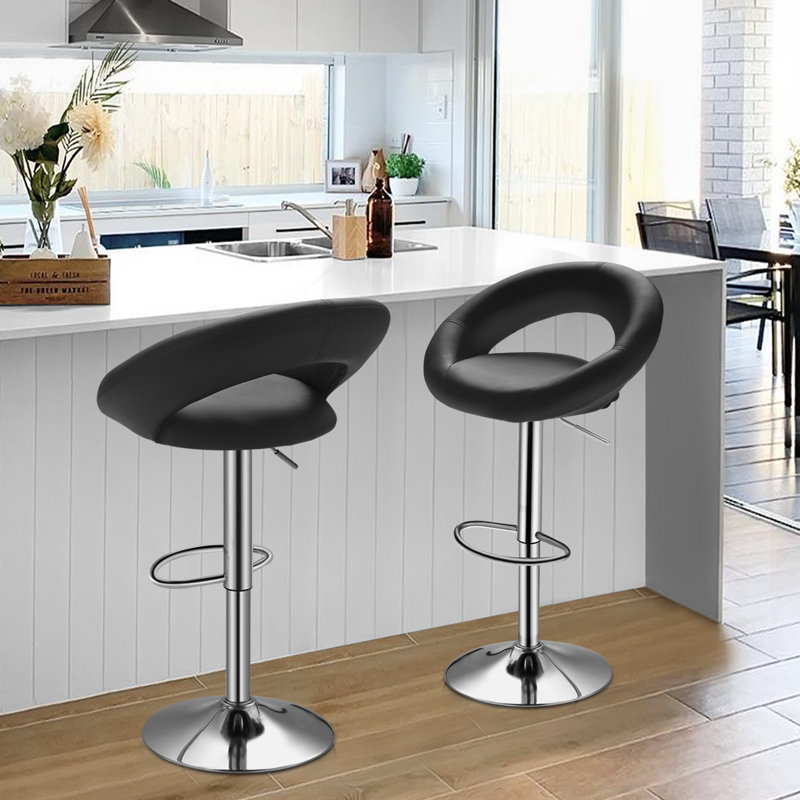 Ivy Bronx Logie Swivel Bar Stools Adjustable Faux Leather Counter Height Barstools Dining Chair with Footrest Set of 2 Upholstery Black